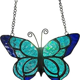 Blue Butterfly Suncatcher Stained Glass Window Hanging Panel Christmas Decor,Glass Butterfly Gift for Mom, Women 5.9×5.3Inch-image-63