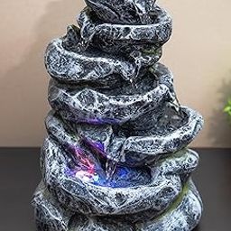 Expleasia, Exuberant & Luxury Decor Tiered Stone Look Water Fountain For Home Decoration (Dark Grey) Table Top Water Fountain With Led Lights-picture-8