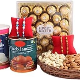 80 Rose Garden Rakhi Gifts | 01 Chocolate Box 24Pcs | Gulab Jamun 1Kg | Rasgulla 1Kg | Almonds 1Kg | Cashew Nuts 1Kg | 04 Beads Rakhi with Roli Chawal Tilak | Nextday Delivery-image-53