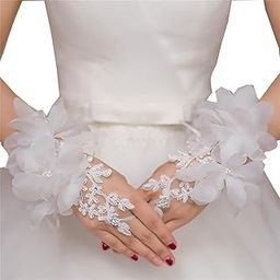 Bridal Lace Gloves with Floral Appliques, Fingerless Design, Available in Red, White and Black-image-80