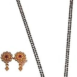 Graceful Long Mangalsutra for Brides – Black Beads & Antique Gold Plated Set-image-9