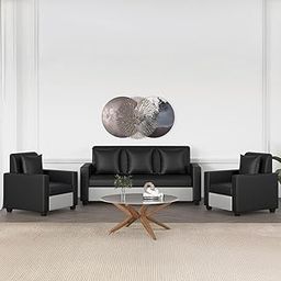 WESTIDO Solitaire Leatherette 3 + 1 + 1 Sofa Set (Black, DIY(Do-It-Yourself)) | 1 Year Warranty-image-89
