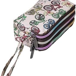 Women's Clutch Canvas Art Three-Layer Long Wallet Women's Handbag Large Capacity Key Coin Purse Casual Mobile Phone Bag-36
