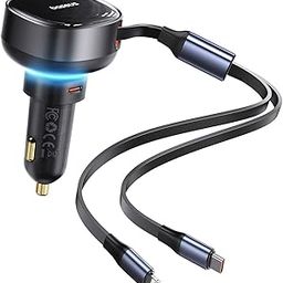 Baseus Car Charger with Cigarette Lighter Extension Slot (Retractable 60W C + (C+IP) Cable)-13