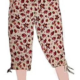 White and red Floral Printed Cotton Regular fit Capri for Women Free Size-image-12
