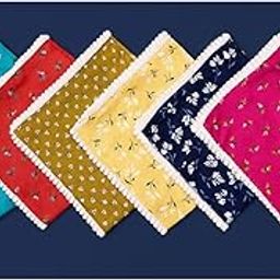 Set of 6 Women's Multicolour Printed Cotton Handkerchiefs with Pom Pom Lace Border | Soft & Stylish Floral Hankies | Designer Rumal Set for Women & Girls | Ideal for Gifting & Daily Use.-image-88