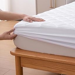 Fitted Sheet with Integrated Pad, Wide King, Moisture Absorption, Breathable, Soft, Padding, Elastic Band Around Included, All Seasons, Antibacterial, Odor Resistant, Gusset, 11.8 inches (30 cm), Easy-picture-17