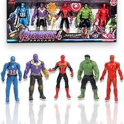 WINBLE Avengers Toy Set of 5 Marvel Superhero Action Figures Includes Captain America, Hulk, Spider-Man, Iron Man, and Thanos Play Set for Kids, for Heroic Adventures-2