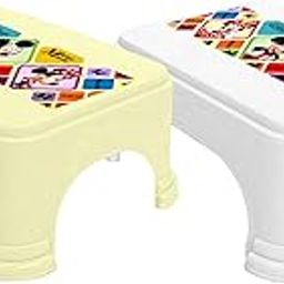 Homestic Disney Mickey Minnie Print Square Plastic Bathroom Stool, Adults Simple Style Stool Anti-Slip with Strong Bearing Stool for Home, Office, Kindergarten (Set of 2,-image-73