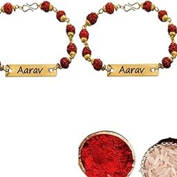 Name engraved rakhi for bhai Rudraksha Rakhi With Name-0