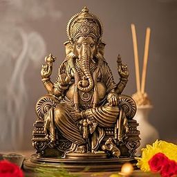 Lord Ganesha Divine Sculpture - 6 Inches, Handmade Home Decor Idol for Spiritual and Gifting Purposes, Gold-image-61