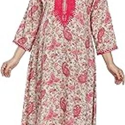Women's Printed 3/4th Sleeve Full-Length Nighty with Sweetheart Neck Embroidery-image-94