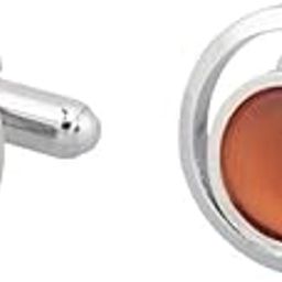 O-Ring Orange Stone Cufflinks – Elegant Round Formal Accessory-44