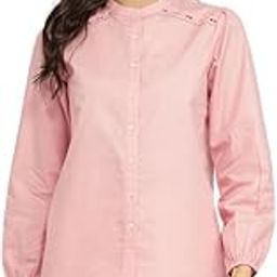 Cotton Blend Mandarin Collar Top - Pink-image-3