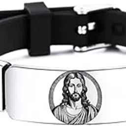 m men style Christ Archangel St. Michael Prayer Protection Catholic Silicone Bracelet, Religious Christian Saint Angel Amulet Bangle Christening Engraved Jewelry for Men-picture-19