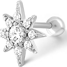 Stainless Steel Silver-Plated Star Earrings with American Diamond, Unisex-image-30