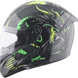 Vega Voyager DRAGOA! ISI Certified Gloss Finish Full Face Helmet for Men and Women-with Clear Visor-Black Neon Yellow, L-23