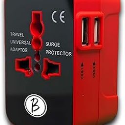 BTfash Universal Travel Adapter All in One Worldwide, Travel Adapter and Wall Charger with USB Ports with Multi Type Power Outlet (2U - USB 1A,100-240) Voltage (Red&Black)-image-24