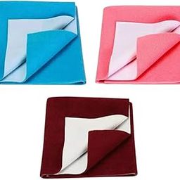 Instant Dry Anti-Piling Fleece Extra Absorbent Quick Dry Sheet for Baby, Baby Bed Protector, Waterproof Baby Sheet, Small Size 50x70cm, Pack of 3, Sky Blue, Pink, Maroon-image-91