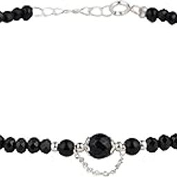 925 Sterling Silver Hanging Chain In Black Bead Adjustable Anklet With Black Crystal Beads For Girls And Women - Single Piece-3