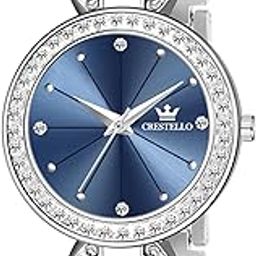 Silver Plated Bracelet Analog Wrist Watch for Women (Pink/Blue Dial) | CR-JWL139-142-image-94