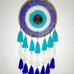 M/S Rakhi Handicraft 8-Inch Handmade Tassel Dream Catcher Wall Decoration 35.5cm x 71cm (14" x 28") (Blue-White)-image-13