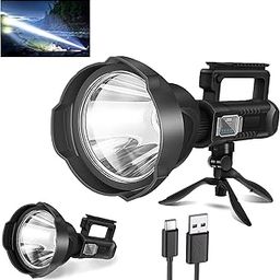 Rechargeable Spotlight, 3,000,000 Lumens Led Spot Lights Outdoor Handheld Super Bright Powerful Long Range Flashlight with 4 Modes, Tripod, USB C, IPX5 Waterproof for Fishing Boating Camping-48