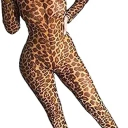 quecy Women's Polyester Slim Fit Casual Leopard Print Round Neck Pant Jumpsuit (Brown,L)-picture-13