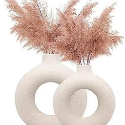 Indulge Homes Donut Vase Set of 2 (6.2 & 8.3 Inch) for Modern Home Decor/White Ceramic Hollow Donut Vase Decor/Table Centerpiece, Boho, Wedding, Living Room, Bookshelf, Office-21
