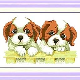 Cross Stitch Embroidery Kit,Cross Stitch Kit, Anchor Stitch Kit for Cross Stitch Enthusiasts, DIY Handmade Needlework with Two Cute Dogs Pattern, Complete Embroidery Kit for Beginners-30