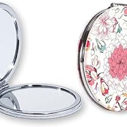 Compact Mirror Round Pu Leather Makeup Mirror for Purses Small Pocket Mirror Portable Hand Mirror for Travel Mini Glass-25