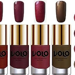 Volo Nail Polish Sets ( 4 Bottles) High Shine Smooth Long Lasting Nail Paints Combo Exceptionally Shine (Lava Lust, Shimmer Coffee, Metallic Red, Gold and Metallic Coffee)-image-2