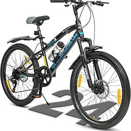 VESCO Hyper-X 24T MTB 7 Speed Gear Cycle for Boys & Girls | Dual Disc Brake | Front Suspension | 16 inch Frame | Ideal for Kids 10-12 Years Mountain Bike (Black)-22