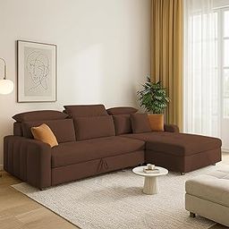 GRAPEWOOD Amber RHS 4 Seater L Shape Sofa Cum Bed for Living Room (Brown Fabric) Premium Fabric Sofa Set-image-106