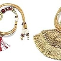 Beadsnfashion 2 pcs Adjustable Necklace Back Rope Dori with Latkan Maroon and Golden for Jewellery Making-image-19