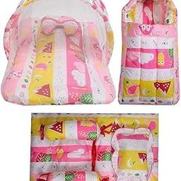 Infantbond Combo Of Baby Cotton Nest | Bed With Net | Carry Bag | 4 Pcs Bedding Set(0-6 Months) (Pink Fox, Single Size)-image-49