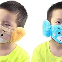 Kids Girl's and Boys' Warm Winter Face Mask with Plush Ear Muffs Covers, Multicolor, (3 Years to 10 Years) (Set of 2 piece)-14