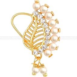 Vighnaharta Gold Plated Mayur design with Pearls AD Stone Alloy Maharashtrian Nath Nathiya./ Nose Pin valentine day gift valentineday gift for her gift for him gift for women gift for women VFJ1019NTH-TAR-image-43