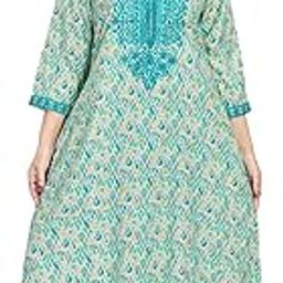 Women's 3/4 Sleeve Printed Round Neck Embroidered Long Nighty (EN-144)-image-16