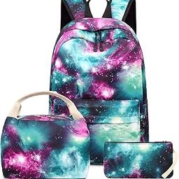 School Backpack Girls Space Galaxy Bookbag with Insulated Lunch Box and Pencil case for Teens Boys Kids Schoolbag Elementary-image-0