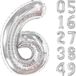 Propsicle 16 inch Birthday Foil 6 Number Helium Balloon Party Decoration Silver Pack of 1 | 6 Year No. Balloons Birthday/Anniversary | Six Number-image-90