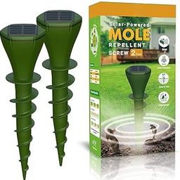 wacieo Mole Repellent Screw Solar Powered Outdoor Groundhog Deterrent Vibration Stakes Quiet Get Rid of Snake Vole Gopher Armadillo for Yard Lawns - No Noise Poison Kill Traps (Green 2pack)-image-78