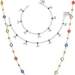 Elegant Silver Plated Anklets Pair & 22 inches Gold Plated Chain - Stylish Women's and Girls' Accessories-29