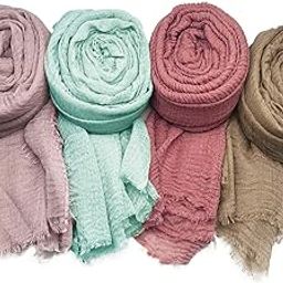 Women's Premium Wrinkle Ironless Crinkled Cotton Hemp Summer Scarf Stoles Shawl head scarves for girls-image-10