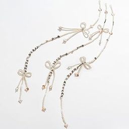 Hair Drama Co. Women Pearl Tassel Parandi for Hair Accessories | White Bow-Pearl Hair Strings Parandi Accessory for Extensions | Braid Long Tassel Charms for Hairstyling-image-0