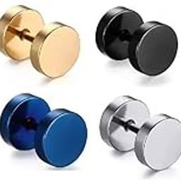 Classic Hip-Hop Mens Barbell Round Dumble Stud Earrings - 8MM (Pack Of 4 Pairs)-picture-33