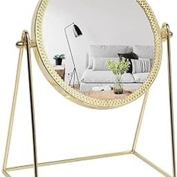 360-Degree Rotating Golden Magic Makeup Mirror with Stand – Metal and Glass Tabletop Vanity Mirror for Men and Women – Decorative Vintage Mirror for Bedroom, Dresser, or Desk-21