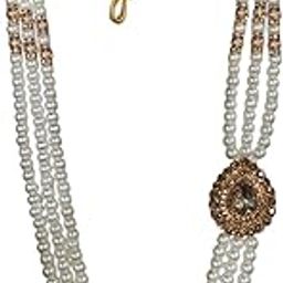 3-Line Pearl Sherwani Mala with Kaanch Stones and Brooch-picture-16