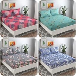 VAS COLLECTIONS Prime Combo Pack of 4 Double Bedsheets with 8 Pillow Covers | 160 TC Soft Brushed Glace Cotton -Long Lasting & Wrinkle Free - | 225X228 Cm Or 7.5X7.5 Ft-Green & WhitePink-4