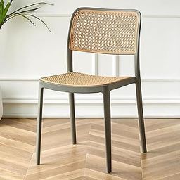 Creative Rattan Dining Chair, Grey Frame with Natural Cane Seat and Back, Indoor Furniture | (Pack of 1) (Grey)-image-90